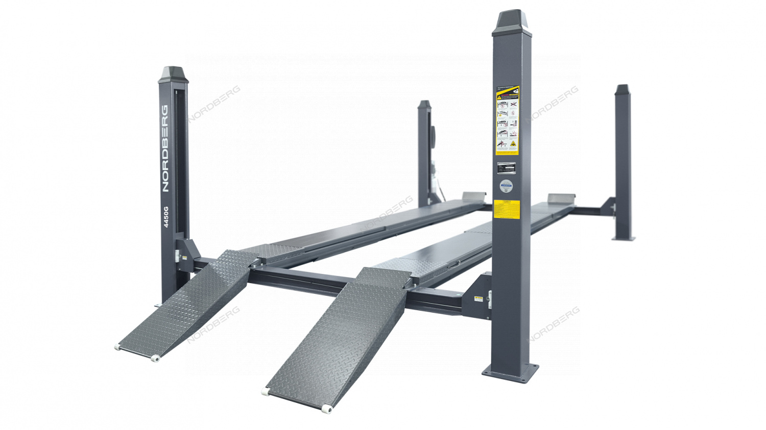 Подъемник четырехстоечный 5 т, без траверсы, для сход-развала, механическое снятие, серый NORDBERG 4450_MG