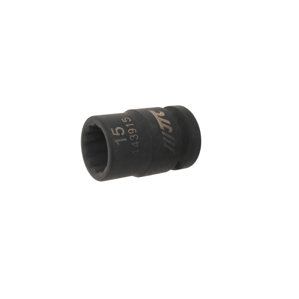 JTC-443915 - Головка торцевая 1/2" 15мм 12-ти гранная ударная L=38мм JTC - 
12 граней, метрический размер.
Общая длина: 38 мм.
Размер: 1/2" Dr.х15 мм.
Изготовлена из высококачественной хром-молибденовой стали.
