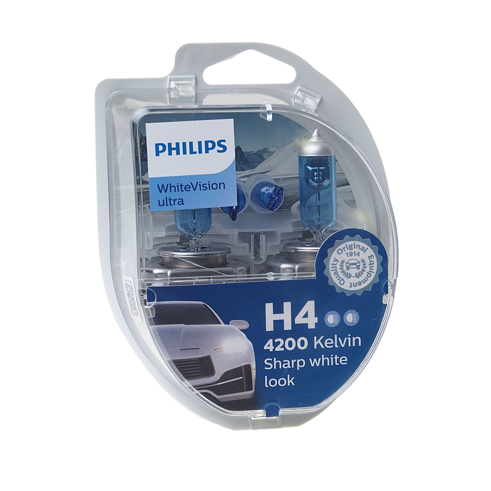 Автолампа H4 (60/55) P43t-38 WhiteVision ultra 4200K (2шт+2шт W5W) 12V PHILIPS /1/10