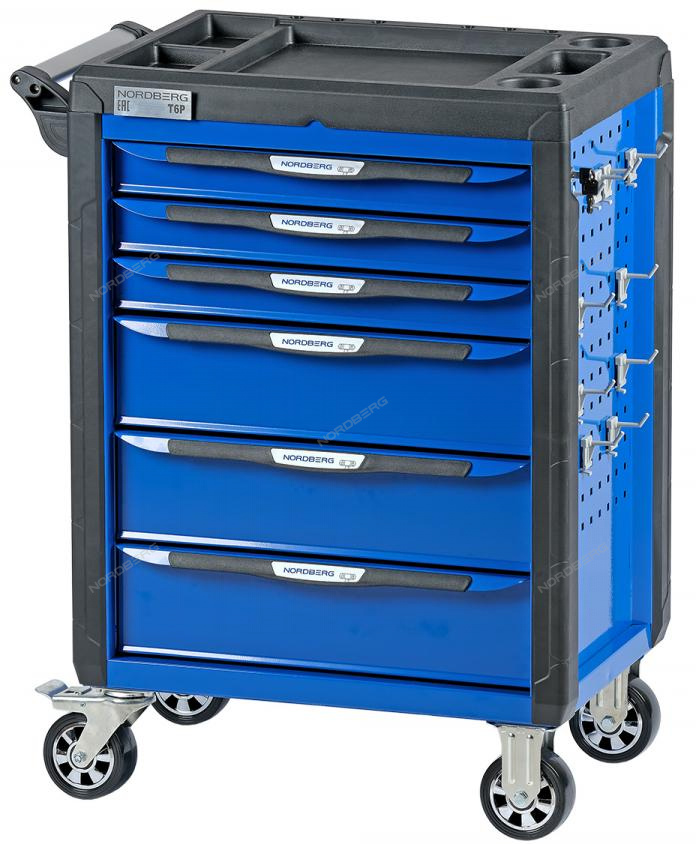 Тележка инструментальная, 6 выдвижных ящиков, с системой защиты от опрокидывания, синяя NORDBERG T6P(B)