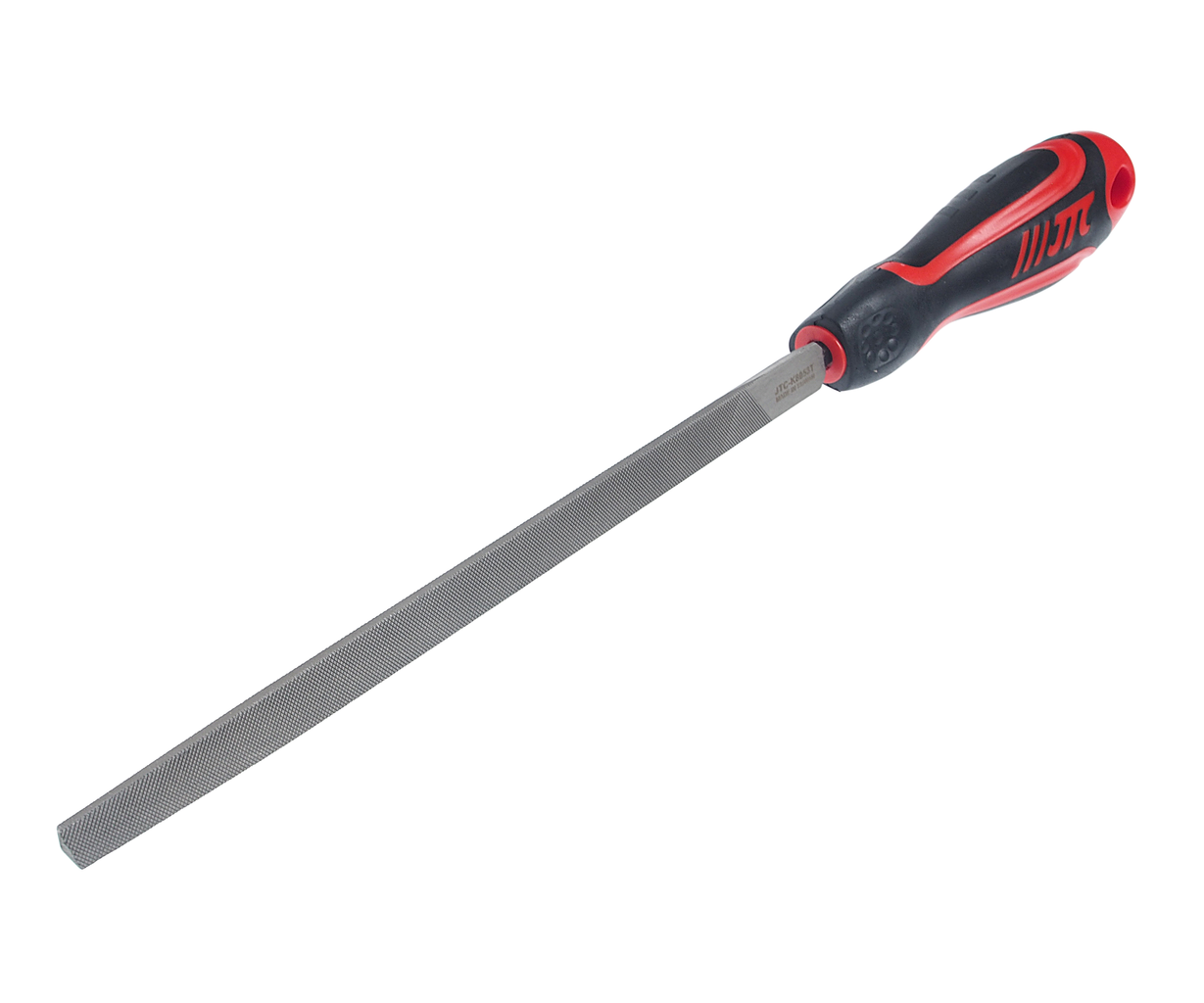 JTC-K8053T - Напильник трехгранный 200мм №3 60 HRC JTC - Треугольный напильник JTC-K8053T со  средними зубьями имеет длину в 200 мм и прорезиненную анатомическую рукоятку с отверстием для подвешивания инструмента.
