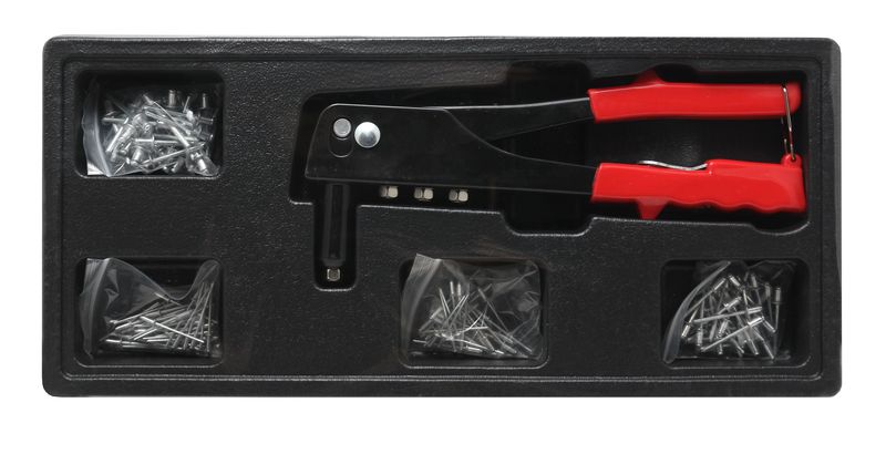 Заклепочник ручной механический с комплектом заклепок (1.2, 1.4, 2, 2.4мм), в лотке Partner PA-T51061(т)