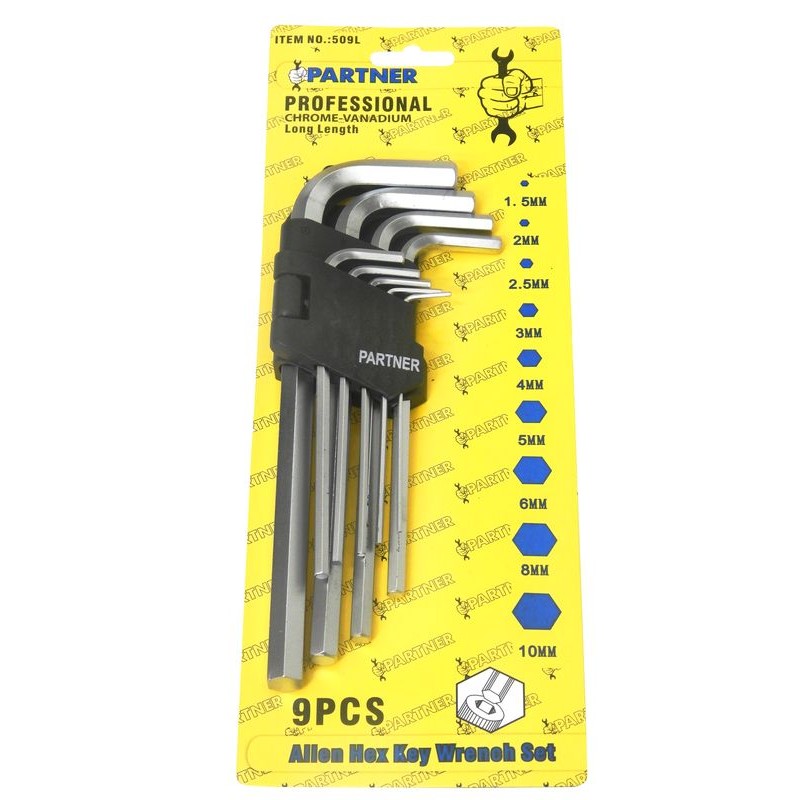 Набор ключей 6-гранных Г-образных 9пр.(1,5-10мм) в пластиковом держателе Partner PA-509