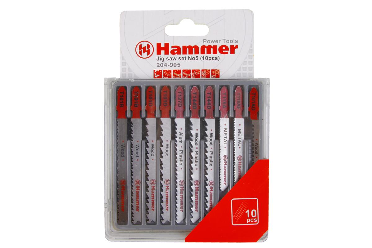 30576 Пилка для лобзика (набор) Hammer Flex 204-905 JG WD-PL-MT set No5 (10pcs)  дер.\пл.\мет, 7 видов, 10ш Hammer 204-905