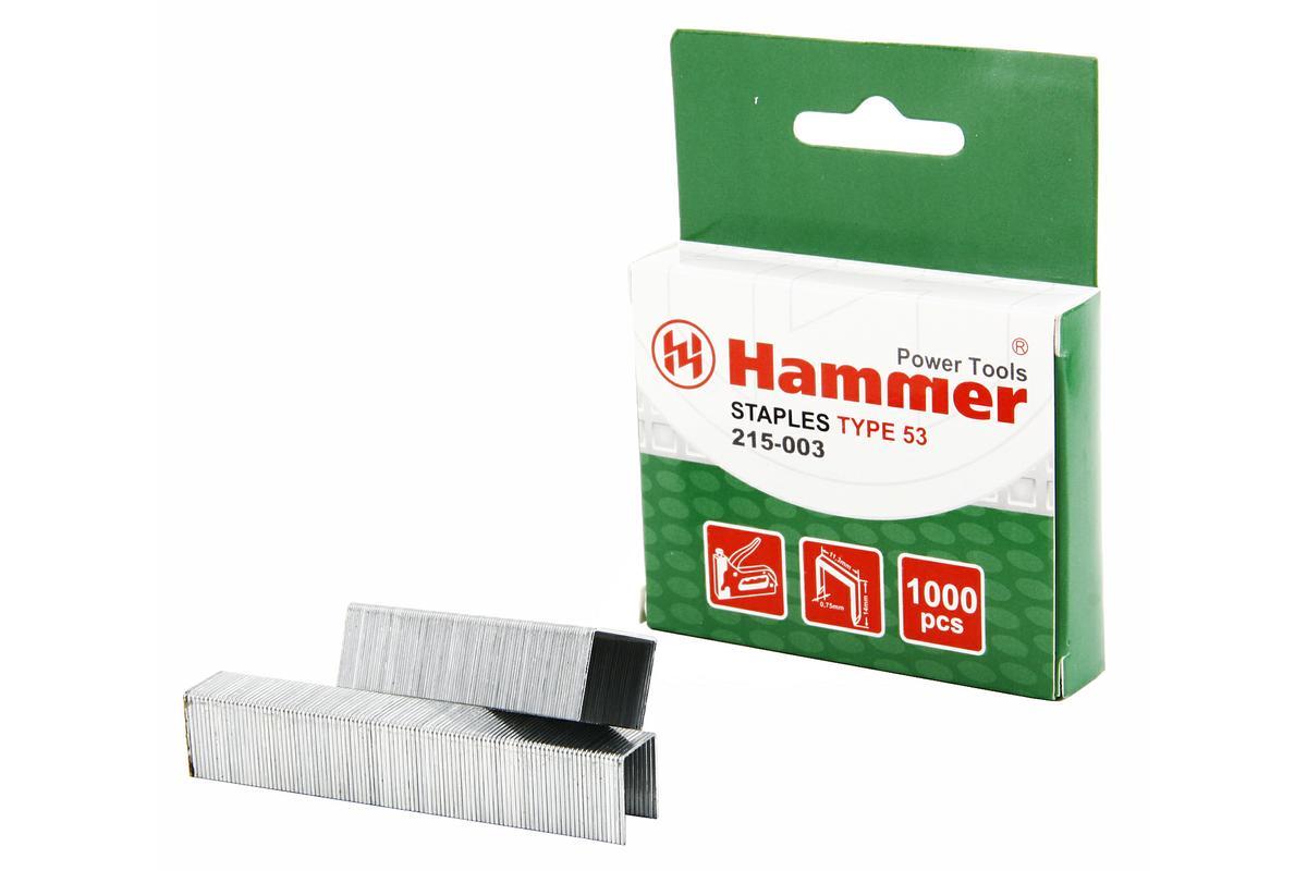 34941 Скобы для степлера Hammer Flex 215-003  14мм, ширина 11.3мм, сечение 0.75мм, П-обр. (тип 53),1000шт Hammer 215-003