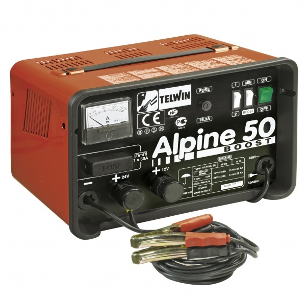 Устройство зарядное  ALPINE 50(напряжение АКБ 12/24В, ток эф-го заряда 45А, емкость АКБ 20/500Ач, 4 положения регулировки, мощность 1000Вт) Telwin Alpine 50 Boost
