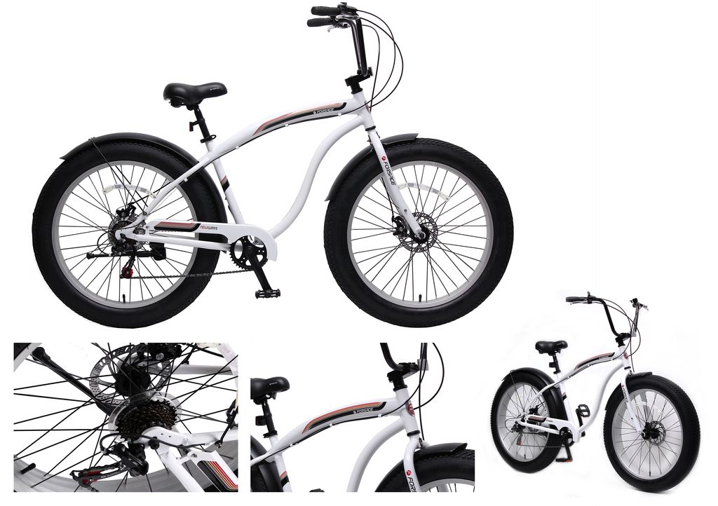 Велосипед Фэтбайк(рама:алюм.,Ø колес:26",7 скоростей, диск. тормоза Tektro перед/зад, покрышки 4", матер. седла:винил, щитки,белый,New wave) Forsage FB26001