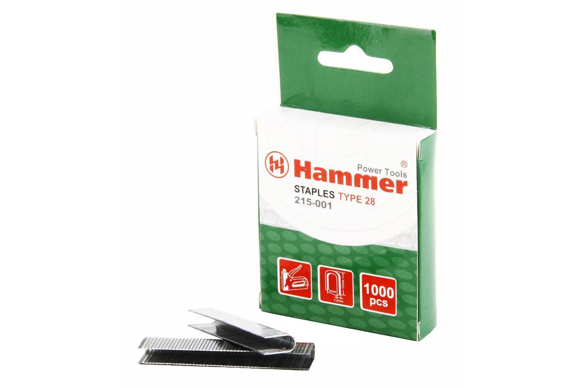 34001 Скобы для степлера Hammer Flex 215-001  12мм, ширина 5мм, сечение 1.2мм, U-образные (тип 28) 1000шт. Hammer 215-001