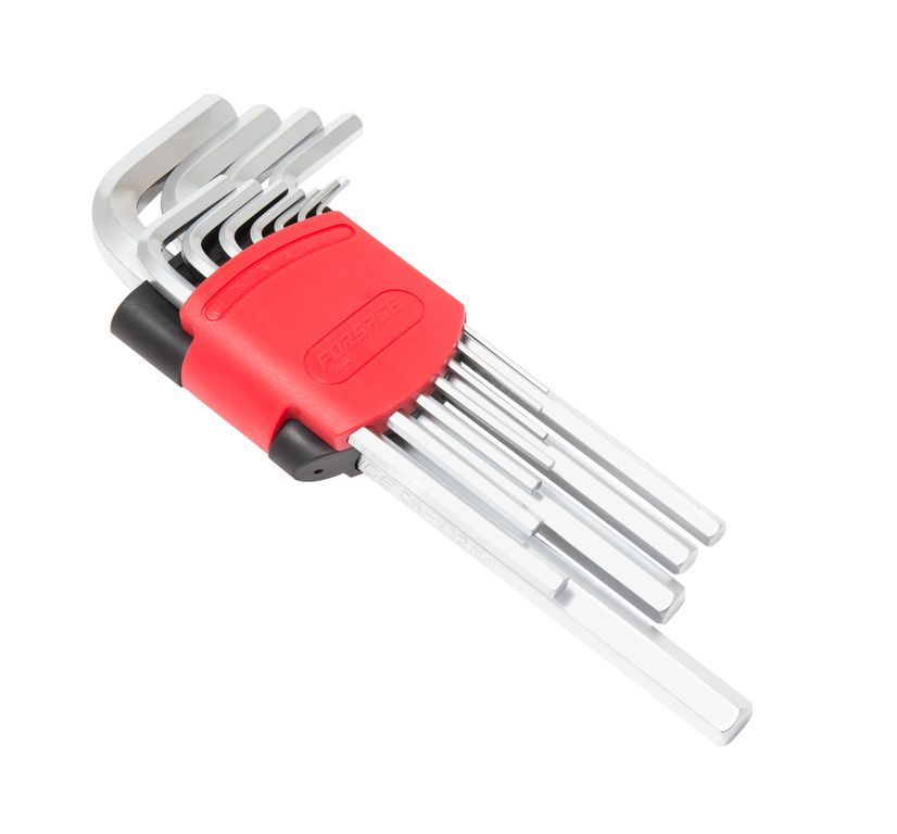 Набор ключей Г-образных 6-гранных длинных, 11пр.(1.5, 2, 2.5, 3, 4, 5, 6, 7, 8, 10, 12мм)в пластиковом держателе Forsage F-5116L